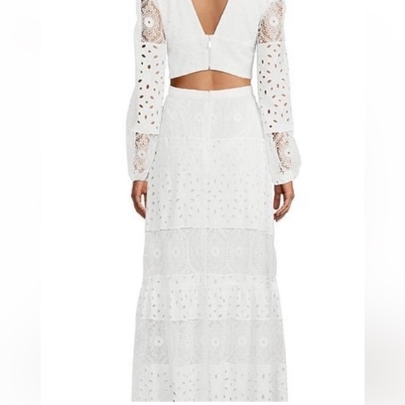 Gianni Bini Elegant Women’s White Long Maxi Eyelet Zip Back Cutout Dress Sz 0 - Picture 2 of 8